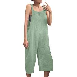 Damen Latzhose Sommer Jumpsuit Leinen Hosenanzug big fit Casual Einfarbig Overalls Tasche 3/4 lange hose Verstellbare Träger Playsuits Mittellanger Hosen Strampler Loungewear Malerin bekleidung von Eauptffy