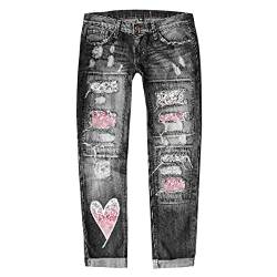 Eauptffy Jeans Damen Weites Bein Low Waist 7/8 Jeans Boyfriend-Jeans Für Damen, Dehnbare, Zerrissene Distressed-Denim-Hose Jeanshosen Stretch Schwarz Jeans Damen Cargohose Damen Low von Eauptffy