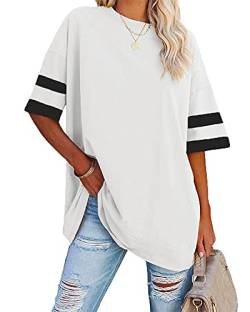 Ebifin Damen Oversize T Shirt Rundhals Kurzärmeliges Tops Casual Lockere Basic Sommer Tee Shirts Bluse.Weiß.M von Ebifin