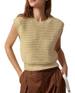 Ebifin Pullover Damen Sommer Strickpullover Elegante Ärmellos Rundhals Pulli Gewinde Sweater Tank Top Oberteil Sweateshirt.Khaki.L von Ebifin