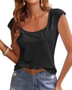 Ebifin T Shirt Damen mit Rundhalsausschnitt Kurzärmeliges Casual Tops Oberteile Sommer Tanktop Basic Tee Shirts Bluse.Schwarz.L von Ebifin