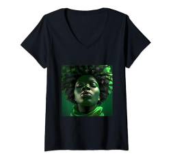 Damen Juneteenth Queen Melanin Sista schwarzes Mädchen magische Frau grün T-Shirt mit V-Ausschnitt von Ebony Black Shopp Art