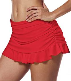 Ecute Damen Strand Rock mit Integrierter Hose Schwimm Bikinirock Bader,rot, Grösse 14 von Ecute