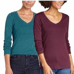 Eddie Bauer Women's Long Sleeve V-Neck 2-Pack T-Shirts (Medium, Teal/Berry) von Eddie Bauer