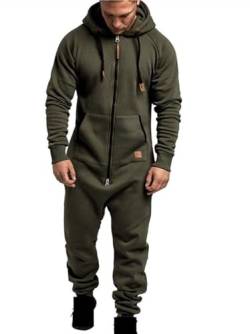 EflAl Herren Einteiler Mit Kapuze Übergroßer Overall Mit Reißverschluss, Strampler Lässig Einfarbig Einteilig Jogger Sweatsuit Nachtwäsche (Color : Army Green, Size : 5XL) von EflAl