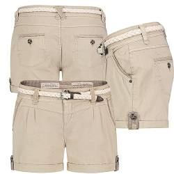 Eight2nine Damen Short Bermuda kurze Hose Sommer Chino Stoff Hotpants mit Gürtel, Hosengröße:XS / 34, Farbe:Beige von Eight 2 Nine