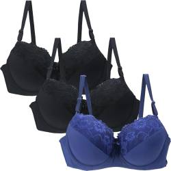 Eimerquell Damen-BHS,3Er Pack BH Damen Ohne Bügel Push Up BH Set,Frauen Sexy Starker Halt Große Brüste Klassische BH Set Für Damen Weich Bequemer BH Unterwäsche Bra Mit Verstellbarem Für Alltag von Eimerquell