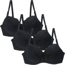 Eimerquell Damen-BHS,3Er Pack BH Damen Ohne Bügel Push Up BH Set,Frauen Sexy Starker Halt Große Brüste Klassische BH Set Für Damen Weich Bequemer BH Unterwäsche Bra Mit Verstellbarem Für Alltag von Eimerquell