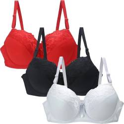 Eimerquell Damen-BHS,3Er Pack BH Damen Ohne Bügel Push Up BH Set,Frauen Sexy Starker Halt Große Brüste Klassische BH Set Für Damen Weich Bequemer BH Unterwäsche Bra Mit Verstellbarem Für Alltag von Eimerquell