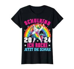 Schulkind 2024 Dabbing Unicorn Ich Rocke Jetzt Die Schule T-Shirt von Einhorn Einschulung Mädchen Kita Erstklässler