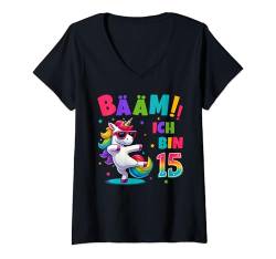 Damen 15 Geburtstag Junge Mädchen Party Outfit Einhorn Geschenke T-Shirt mit V-Ausschnitt von Einhorn Geschenke Zum Geburtstag