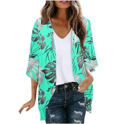 Ekiregaii Damen Strickjacken Elegant Sommer Casual Strand Cover Up Boho Tops 3/4 Ärmel Dünn Chiffon Tops Blumendruck Blusen Ausgehen Urlaub Hawaiihemden Übergröße S-5XL, 07 A# Mehrfarbig, 52 von Ekiregaii