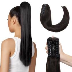 Elailite 55cm Haarteile Zopf Extensions Echthaar Haarverlängerung mit Klammer Pferdeschwanz Ponytail Remy Glatt Human Hair 22" 120g #1B Natürliches Schwarz von Elailite