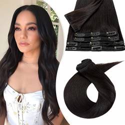 Elailite Extensions Echthaar Clip in 8 Tressen Voller Kopf #1B Naturschwarz Haarverlängerung Real Human Haar 50cm-150g von Elailite