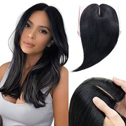 Elailite Haarteil Echthaar Topper Clip in Toupet Frauen Seide Basis Clip in Extensions Haarverlängerung 130% Dichte Remy Silk Base Glatt 45cm 57g #01 Schwarz von Elailite