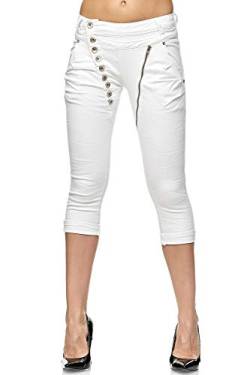 Elara Damen 3/4 Jeans Kurze Capri Slim Fit High Waist Hose Chunkyrayan C936/ Small2K-1 White, Gr.- 34/XS von Elara