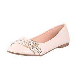 Elara Damen Ballerinas Bequem Lederoptik Strass Flach Chunkyrayan B069-BL-Beige-36 von Elara