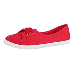 Elara Damen Ballerinas Sneaker Schnürer Chunkyrayan BD1413 Rot-36 von Elara