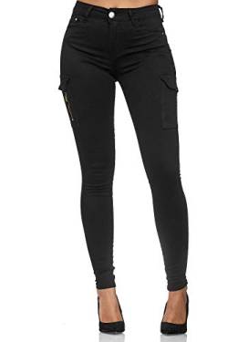 Elara Damen Cargo Jeans Slim Fit Seiten Taschen Chunkyrayan MA2018 Black-48 (4XL) von Elara