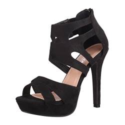 Elara Damen Pumps Offen Stilettos High Heels Chunkyrayan LL85-Schwarz-40 von Elara