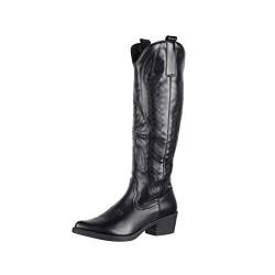 Elara Damen Stiefel Cowboy Boots Chunkyrayan F1225PU Schwarz-37 von Elara