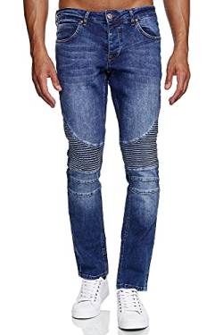 Elara Herren Jeans Slim Fit Hose Biker-Jeans Chunkyrayan 16517-Blau-34W / 34L von Elara