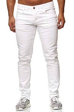 Elara Herren Jeans Slim Fit Hose Denim Stretch Chunkyrayan 16533-Weiss-33W / 34L von Elara