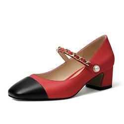 Elashe Damen Blockabsatz Pumps Klassische Mary Jane Abendschuhe 2'' Block Heels Rot EU42 von Elashe