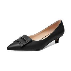 Elashe Damen Niedrige Kitten Absatz Heel Geschlossene Spitze Zehenkappe Slip on Pump Schnalle Schleife Hochzeitsschuhe 3.5CM Schwarz EU42 von Elashe