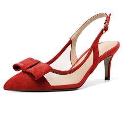 Elashe Damen Stiletto Heels Spitze Pumps Klassische Slingback Schuhe Rot EU39 von Elashe