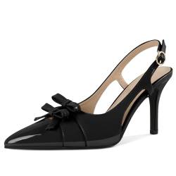 Elashe Slingback Pumps Frauen Schleife Dekoration Schnallenverschluss 9 cm High Heels Stiletto Pumps Schwarz EU39 von Elashe