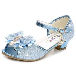 Eleasica Sandalen für Mädchen rutschfest Schuhe für Kinder Geburtstag Weihnachten Prinzessinnenschuhe Offene Spitze Eiskönigin Stöckelschuhe Allerheiligen Fest Partykleid,Blau,32 von Eleasica