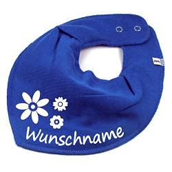 HALSTUCH mit Namen oder Text personalisiert für Baby oder Kind aus Baumwolle in Einheitsgröße Blumen mittelblau von Elefantasie