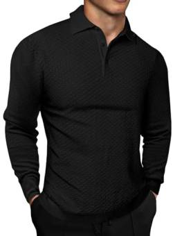 Elegancity Herren Poloshirts Langarm Polo Shirts Gestrickt T-Shirt Einfarbig Tops Casual Golf Sports Langarmshirts Herbst Frühling Schwarz M von Elegancity