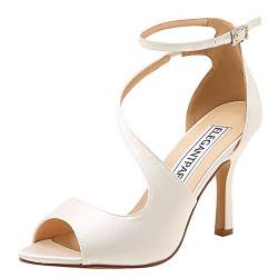 ElegantPark HP1565 Peep Zehen Damen Schnalle Hoch Absatz Pumps Satin Tanz Partei Sandalen Ivory Gr.40 von Elegantpark