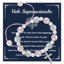 Elektheim Kommunion Geschenke für Mädchen, Kreuz-Armband Tauf geschenken für mädchen Christliche Geschenke Mädchen zur Rosenkranz mit Kommunionkarte zur Erstkommunion Konfirmation Armband Mädchen von Elektheim