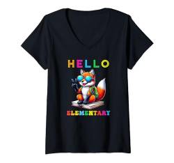 Damen Hallo Elementary Fox Lover Back to School Teacher Kids T-Shirt mit V-Ausschnitt von Elementary First Day of School Outfits Boy Girl