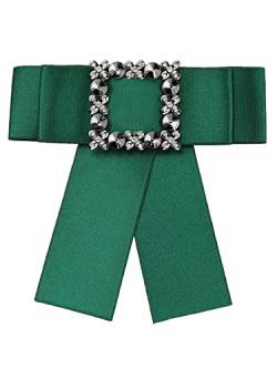 Elerevyo Damen Krawatte Große Einfarbige Schleife Quadratische Retro Strass-Kragen Brosche Grün One Size von Elerevyo