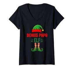 Damen Bonus Papa Elfe Kostüm Weihnachtsoutfit- Familie Elf T-Shirt mit V-Ausschnitt von Elf Weihnachten Kostüm Familie Partnerlook