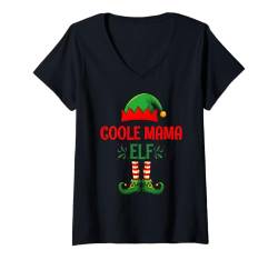 Damen Coole Mama Elfe Kostüm Weihnachtsoutfit- Familie Elf T-Shirt mit V-Ausschnitt von Elf Weihnachten Kostüm Familie Partnerlook