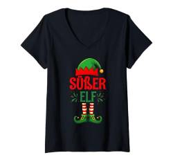 Damen Süßer Elfe Kostüm Weihnachtsoutfit- Familie Elf Christmas T-Shirt mit V-Ausschnitt von Elf Weihnachten Kostüm Familie Partnerlook