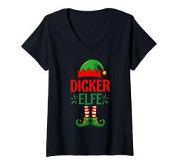 Damen Dicker Elfe Weihnachtsoutfit Partnerlook Geschenk T-Shirt mit V-Ausschnitt von Elfe Weihnachten Kostüm Familie Partnerlook