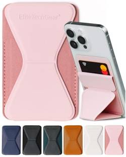 Elite Tech Gear Secure Phone Kartenhalter mit Verstellbarer Ständer Kompatibel mit iPhone & Android Selbstklebende Handyhülle Brieftasche für Karten Veganes Leder Rosa von Elite Tech Gear