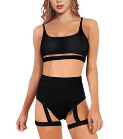 Sexy Rave-Badeanzug für Damen – Festival-Tanzkleidung, Strandausschnitt, weiche Tops, Geschirr, Booty-Shorts, Bikini, Badeanzug, Schwarz, Large von Ella Lust