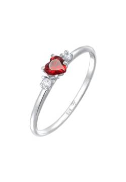 Elli Ring Damen Verlobungsring Herz Rot mit Zirkonia Kristallen in 925 Sterling Silber Vergoldet von Elli