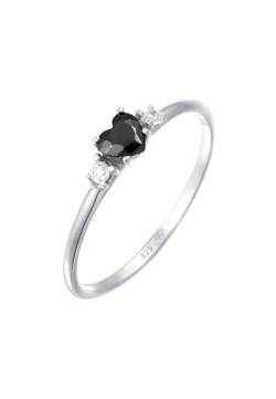 Elli Ring Damen Verlobungsring Herz mit Zirkonia Schwarz in 925 Sterling Silber von Elli