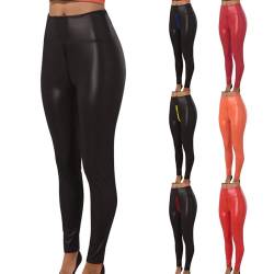 Elogoog Kunstleder-Leggings für Damen, sexy Reißverschluss im Schritt, hohe Taille, schmale Skinny-Yogahose, Übergröße, BK1, L von Elogoog