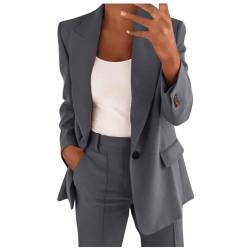 Hosenanzüge für Damen Elegant Business Freizeitanzug 2 Teilig Outfit Cardigan Einfarbig Set Vintage Fashion Blazer Langarm Casual Loungewear Sportlich Locker Jogginganzug Lässige Anzüge von Elsa Keith