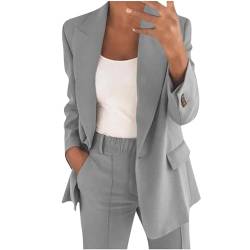 Hosenanzüge für Damen Elegant Business Freizeitanzug 2 Teilig Outfit Cardigan Einfarbig Set Vintage Fashion Blazer Langarm Casual Loungewear Sportlich Locker Jogginganzug Lässige Anzüge von Elsa Keith