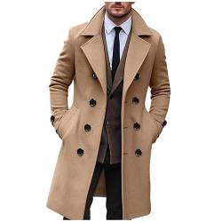 Mantel Herren Lange Casual Wintermantel Slim Fit Wollmantel Winter Warme Trenchcoat Einfarbig Business Winterjacke Revers Übergangsjacke Elegant Cardigan Jacke mit Taschen Herrenmantel von Elsa Keith